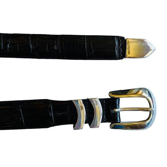 SOLD ❌ Onyx by Brighton Men’s Leather Croc Black Belt 34 - Picture 4 of 10